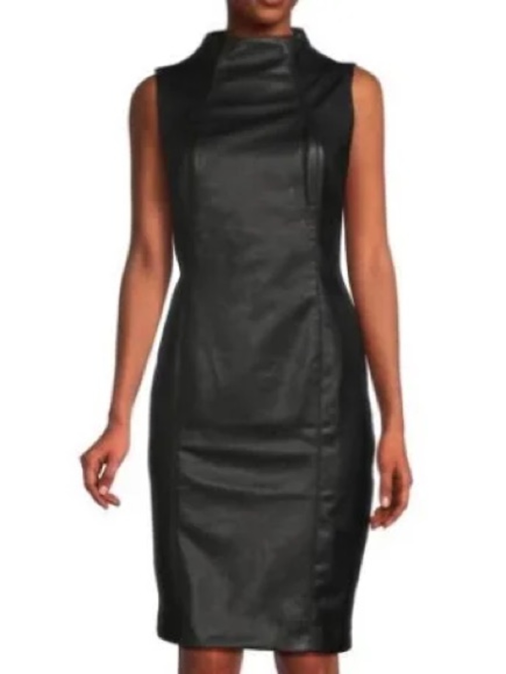 J. Mclaughlin S Black Faux Leather Mock Neck Sleeveless Dress